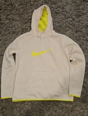 Off Whit Nike Hoodie with Neon Yellow Swoosh and Lined Hood